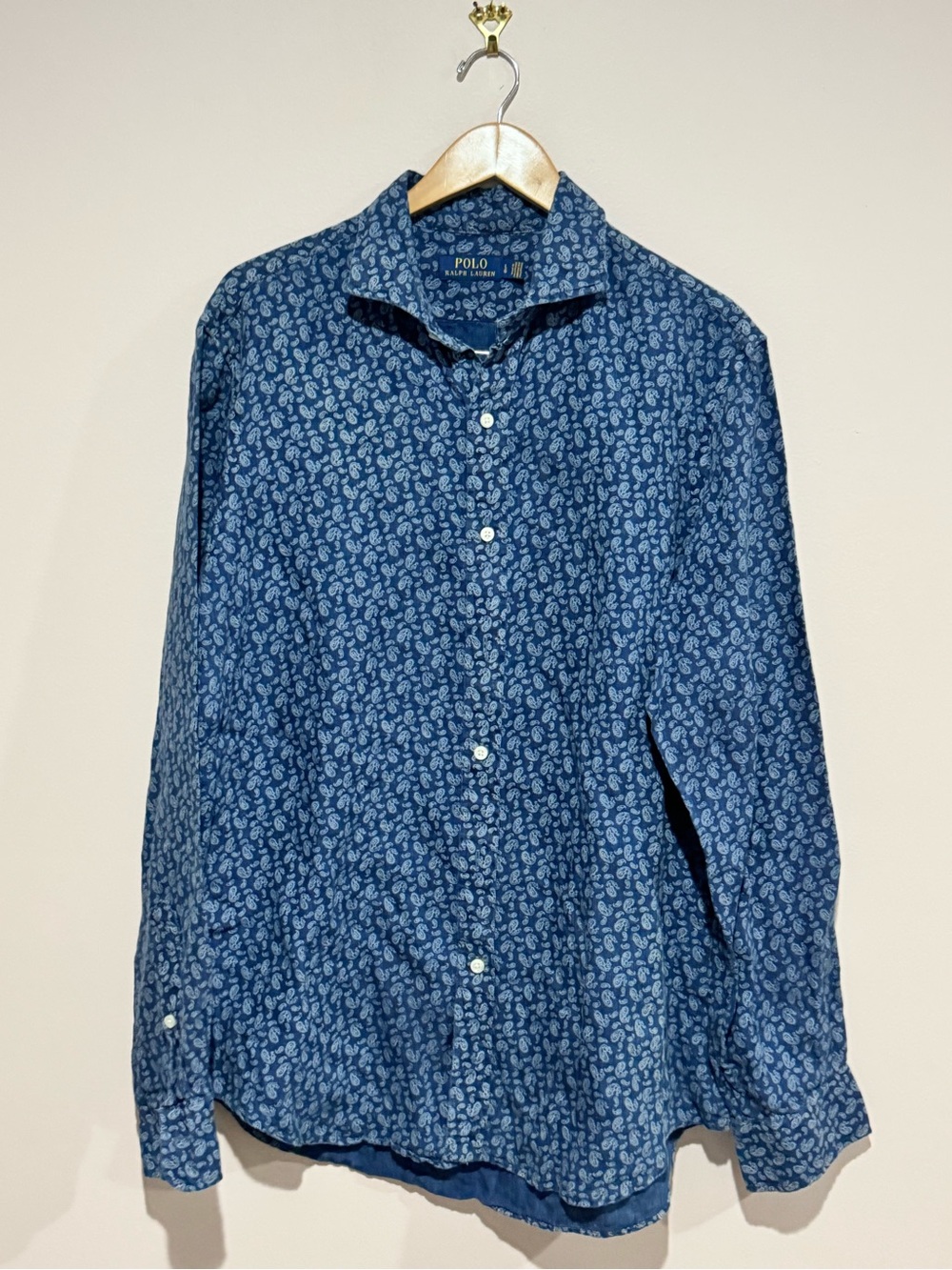 Ralph Lauren Mens Blue Floral Print Slim Fit Cotton Button Down Shirt Large
